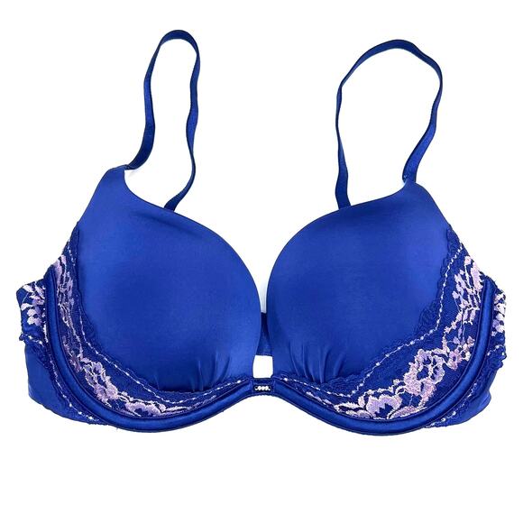 Victoria's Secret Size 32D Blue and Pink Lace Push-Up Padded Underwire Bra - Picture 1 of 9
